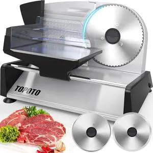Meat Slicer TOPOTO Meat Slicer Machine Home Use 2 7.5" Blades 0-15mm Adjustable Thickness Electric Household Slicing Machine Deli Food Slicers for Meat, Cheese, Bread, Veg