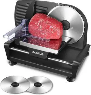 Meat Slicer for Home Use, 200W Electric Deli Food Slicer with Removable Two 7.5 Blades, 0-15 Precise Thickness Knob Cut Deli Food, Meat Ham Bread Fruit, Include Food Carriage, Black