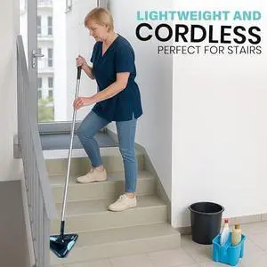 Sweeper Standard - 2025 New and Improved Lightweight Sweeper, Perfect for Short Carpet Hardwood and Tile, Triangular Design Allows for Sweeping in Corners, LED Light, 30 Minutes Cleaning Time