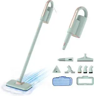 Steam Mop & Detachable Handheld Cleaner, 250ml 1200W Powerful Floor Steamer, 3 Adjustable Levels for Carpet Laminate Hardwood Grout, Carpet Glider, 7 Multi-purpose Accessories & 2 Pads