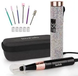 Professional Rechargeable Nail Drill Machine, Lavinda Diamond 35000RPM Electric Nail File Cordless Portable Nail Drill with Coreless Motor for Acrylic Nails, Manicure Pedicure Tool, Pink