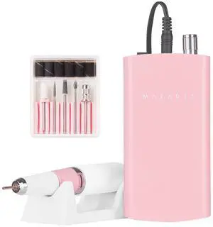 Nail Drill Professional, Rechargeable Nail E File 30000RPM Electric Nail Drill, Malory Pink Portable Gel Nail Remover Machine with Nail Drill Bits & Sanding Bands for Manicure Salon Home Use