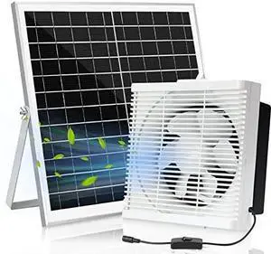 Solar Powered Exhaust fan, 20W Solar Panel + 8" Ventilation Vent Fan for Outside Greenhouse, Chicken Coop, Shed, Pet House
