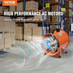 Industrial Portable Air Blower Ventilator with Hose, 1070CFM 8 Inch Heavy Duty Tube Exhaust Fan with 16.4ft Flexible Duct, 195W High Velocity Air Mover for Extraction and Ventilation