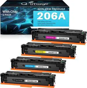 206A Toner Cartridges 4 Pack with Chip Replacement for HP Set 206 A 206X Use with Color Pro MFP M283fdw M283cdw M255dw M255nw Printer High Yield (B/C/M/Y), 206A-4PK