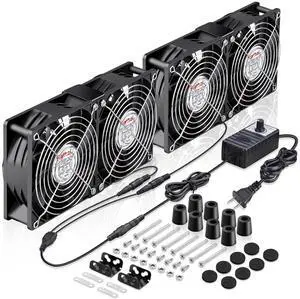 120mm x 4 Dual Ball Computer Fan 110v - 240v with able Speed Control,for,Garage Attic Window Exhaust,GPU Mining Rig,Server Rack,AV Cabinets,Home Theater Cooling