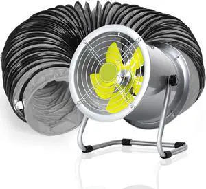 8-Inch Exhaust Fan Utility Blower - 2500 RPM High Velocity Portable Ventilator with 16 ft/5m Duct Hose for Paint Booth, Industrial Basement & Chicken Houses Ventilation
