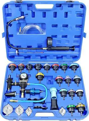 Radiator Pressure Tester Coolant Vacuum Refill Kit 33PCS Automotive Cooling System Leak Test Pneumatic Water Tank Purge Fill Tool Set with Gauge Adapter Cap Universal for Auto Car Airlift