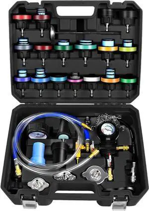 28PCS Radiator Pressure Tester and Coolant Refill Tool Kit, Auto Cooling System Leakage Test and Pneumatic Vacuum Purge Filling Set Universal for Airlift Car Auto Truck