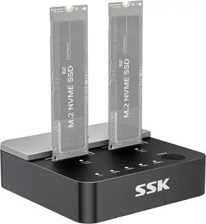 NVMe SSD Cloner, M.2 Duplicator Dual Bay NVMe Enclosure, Tool-Free 20Gbps USB3.2 Gen 2X2 SSD to USB Adapter M.2 Docking Station for M Key PCIE NVMeSSD Reader Supports Offline Clone