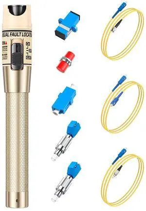 vfl Visual Fault Locator Kit 50mw,Fiber Optic Cable Tester Tool Kit,Fiber Red Light Pen Tester with 2.5mm Universal Connector 2pcs FC-LC Adapter & 1pc LC, SC, FC Coupler & 3 1.5m Patch Cords Fiber