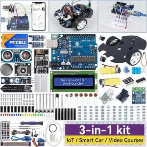 Ultimate Starter Kit Compatible with  UNO IDE Scratch, 3 in 1 IoT/Smart Car/Basic Kit with Online Tutorials, Video Courses, 192 Items, 87 Projects, Suitable for Age 8+ Beginners