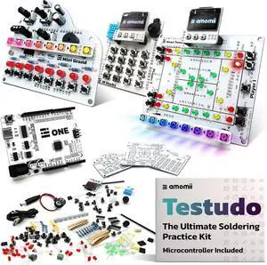 Testudo: Solde Practice Kit, 3 Builds, Multiple Projects + USB C Microcontroller,  IDE Compatible Electronics Starter Kit for Beginners, Makers, Adults & Teens, Included eBook