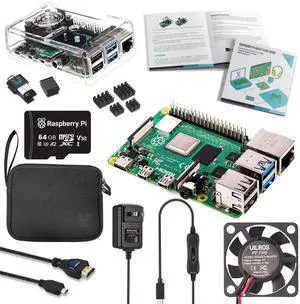 4 Complete Starter Kit- Includes  4 Board, Fan Cooled Case, 64GB Preloaded Micro SD Card and More (8GB, Clear Transparent Case)