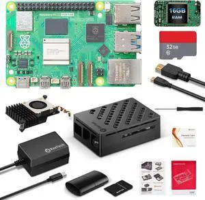 for  5 16GB Kit with GaN 27W 5.1V5A USB-C Power Supply, Active Cooler,32GB Card Reders Kit, 4K Micro HD Out Cable, Pi 5 16GB Board Case and User Manual Included