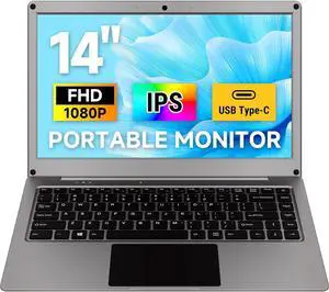 Portable Monitor with Keyboard, 14 Inch Lapdock Display with Built-in Battery, 1080P FHD USB C Monitors with RPi5 & Jetson Adapters Compatible with , PC, Phone, Mac, Game Console