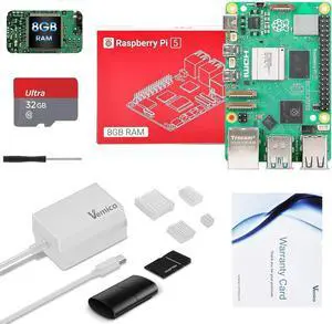 5 Kit 8GB RAM with 32GB Card Readers Kit, 27W 5.1V5A PD Power Supply for  5, Aluminum Heatsinks 4pcs and Pi 5 8GB Board