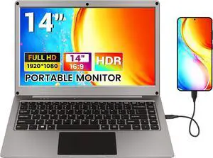 Portable Monitor with Keyboard,14inch 1080P FHD Lapdock Compatible with /Mini PC/Phone/PC/Game Console,CrowView Note Built-in Battery(Full Feature TypeC & HDMI Cable Included)