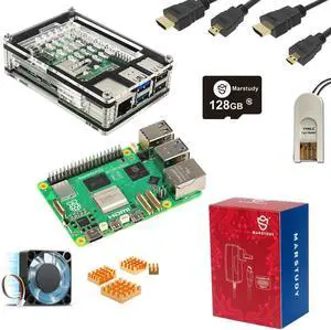 5 8GB Kit - Tough Transparent(128GB Edition)(8GB RAM)- Set of Copper Heatsinks/27W 5.1V5A USB-C Power Supply/Dual 4K Micro HD Out Cables/RasPi OS(64-bit) pre-Loaded (Tough Transparent)