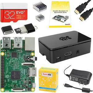 3 Complete Starter Kit - Quad-Core 1.2 GHz 1 GB RAM, WiFi & Bluetooth, 32 GB EVO+ Micro SD Card, Power Supply, Case, HDMI Cable, Heat Sinks, GPIO Card, Quick-Start Guide