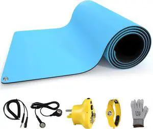 30x12 Inch ESD Rubber Mat, Anti Static Table Floor Pad for PC Building Electronic Device Repair Solder Assembly Work, W/H Grounding Kit- Antistatic Plug Wrist Strap Wristband Cord GlovesBlue