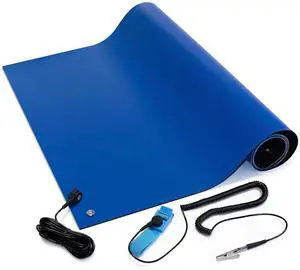 -2059S ESD Solde Mat Kit, 2.5 Feet Wide x 5 Feet Long x 0.06 Inches Thick, Blue, Includes a Wrist Strap and Grounding Cord, RoHS and REACH Compliant (Assembled in USA)