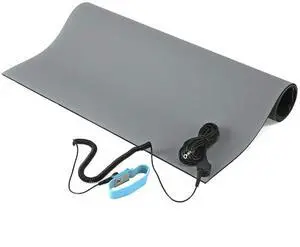 ESD Mat Kit with Wrist Strap and Grounding Cord (0.12" Thickness) (18 Inches x 47 Inches, Grey)
