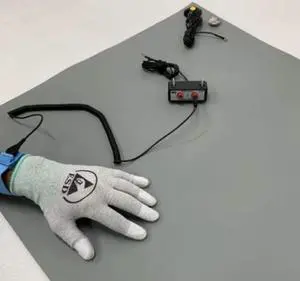 ESD-Dissipative Mat Kit - Heat Resistant, Two Layer Natural Rubber - with a Wrist Strap, Grounding Cable, and Dual Bench Grounding (2ft x 4ft, Light Gray)