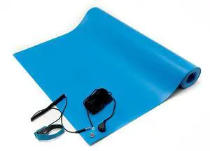 ESD Anti-Static Table Mat Kit, 16 In. x 24 In., Blue, Includes an ESD Wrist Strap and ESD Grounding Cord, MADE IN USA