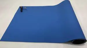 ESD-Dissipative Mat Kit - Heat Resistant, Two Layer Natural Rubber - with a Grounding Cable (2ft x 2ft, Royal Blue)
