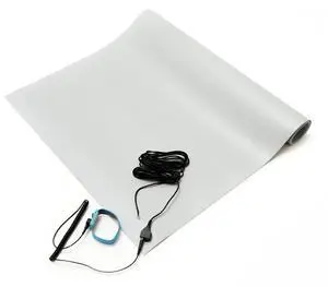 ESD Anti-Static Table Mat Kit, 3 Ft x 5 Ft, Gray, Includes Wrist Strap and Grounding Cord, MADE IN USA