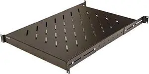 1U 19-Inch Fixed 4-Post Rack Mount Server Shelf with Adjustable Depth from 18-34 Inch Black