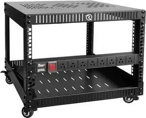 6U Network Rack with Reinforced Top & Bottom Vented Plates- 4 Rolling Wheels Floor Standing Rack for 19" Equipment & Stereo Gear- Including Basic Rail Mount PDU Power Strip