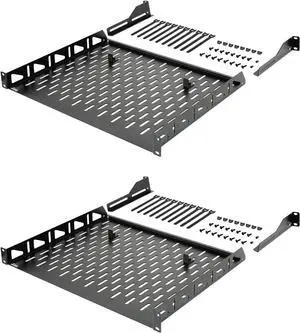 1U Rack Shelf, 14 inch Depth, Anti-Slip Stops, Server & Network Shelf for 19 in Equipments, 110lbs Vented Capacity, No Lip (2 Pack)