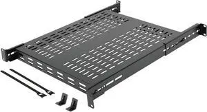 1U 4-Post Vented Server Rack Mount Shelf,21.7in Deep with Adjustable Depth 13.5-31.8 Inch,Supports to 242 lbs,Universal Tray for 19 Inch AV/Network Equipment Rack,Black