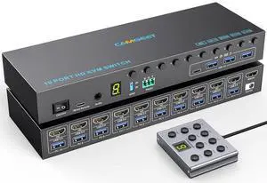 10 Port 8 Port HDMI KVM Switch 4K@60Hz EDID Simulation, USB3.0 KVM Switch HDMI for 10 Computers Share 1 Monitor and 4 USB Devices, KVM Switches with Audio RS232 Wied Remote 12V Power and USB Cable