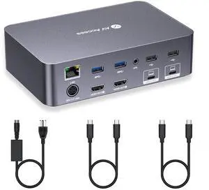 AV Access KVM Switch Dock 2 Monitors 2 Laptops, 4K KVM Switch Dual Monitor, 2 USB-C MST Ports, 60W PD for Each PC, 1G Ethernet, EDID Emulation, 2K@144Hz, 1080P@240Hz, Ideal for Home Office & Gaming