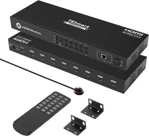 8×1 HDMI Switch 8 in 1 Out 4K @ 60Hz HDCP with 19-inch Rack-Ears | RS-232 / LAN Control | IR Remote Control and Auto Switch | Auto Scan Time Interval - Black