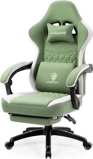 Gaming Chair Breathable Fabric Game Chair with Gel Pad and Storage Bag, Comfortable Gamer Chair with Pocket Sp Cushion, Ergonomic Computer Chair with Footrest, Green