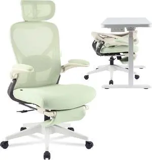 Foldex Ergonomic Office Chair, Folding Chair for Small Spaces with Lumbar Support, Flip-up Armrests, 3D Headrest, Desk Chairs with Footrest for Work,Video Game (Foam Seat, Green)