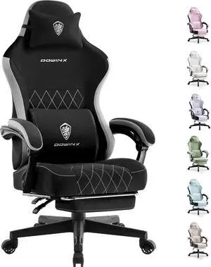 Fabric Gaming Chair, Ergonomic Computer Chair with Footrest and Pocket Sp Cushion, Height Adjustable Video Gamer Chair with Lumbar Support for Adults, Black