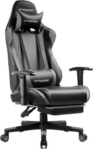 Gaming Chair with Footrest, Ergonomic Computer Game Desk Chair, Reclining Gamer Chair Seat Height Adjustment, Swivel Rocker with Headrest and Lumbar (Gray)
