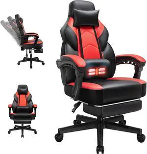Gaming Chairs for Adults, Computer Chair with Footrest, High Back, Big and Tall Gamer Chairs with Massage Lumbar Support, 360° Swivel Height Adjustable Computer Chaires, Dark Red