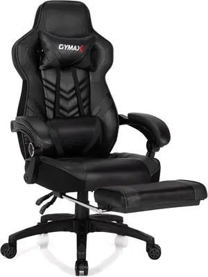 Black Gaming Chair Ergonomic Computer Chair for Adults Teens Reclining Gamer Chair High Back Game Chair Racing Style Desk Chair with Retractable Footrest, Lumbar Support and Headrest