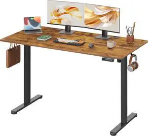 Electric Standing Desk, 55 X 28 Inches Adjustable Height Stand up Desk for Home Office, Large Ergonomic Sit to Stand Desk with Headphone Hook, 3 Memory Preset Computer Desk, Rustic Brown
