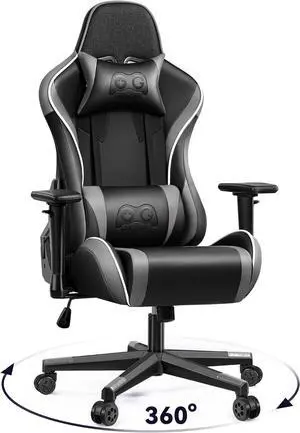 Gaming Chair, Ergonomic Computer Gamer Chair 3D Armrests, Swivel Office Desk Chair, Adjustable High Back with Lumbar Support, Blackgray