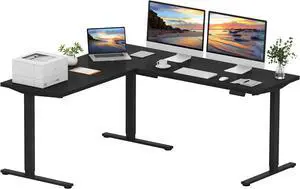 L Shaped Standing Desk Adjustable Height, Electric Corner Standing Desk, 71 x 63 inch Sit Stand Computer Table with Splice Board, Black