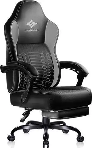 Big and Tall Gaming Chair 400lb Weight Capacity,Gamer Chairs for Adults,Video Game Chair wth Footrest,Racing Style Computer Gamer Chair with Headrest and Lumbar Support (Gray)