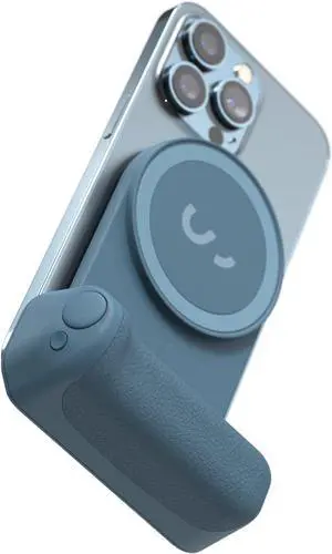 SnapGrip - Mobile Phone Camera Grip with Wireless Shutter Button - Magnetic Mount Snaps on to Any Phone - Built in Powerbank with Qi Wireless Charging - Tabletop Dock | Blue Jay