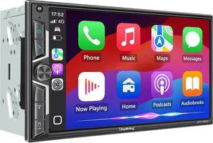 SJoyB 7" QLED Double Din Car Stereo - Wireless Apple CarPlay & Android Auto, 240W 4.2CHN, SWC, Bluetooth, FM/AM Car Radio, 2 Subwoofers Outputs, Backup Camera